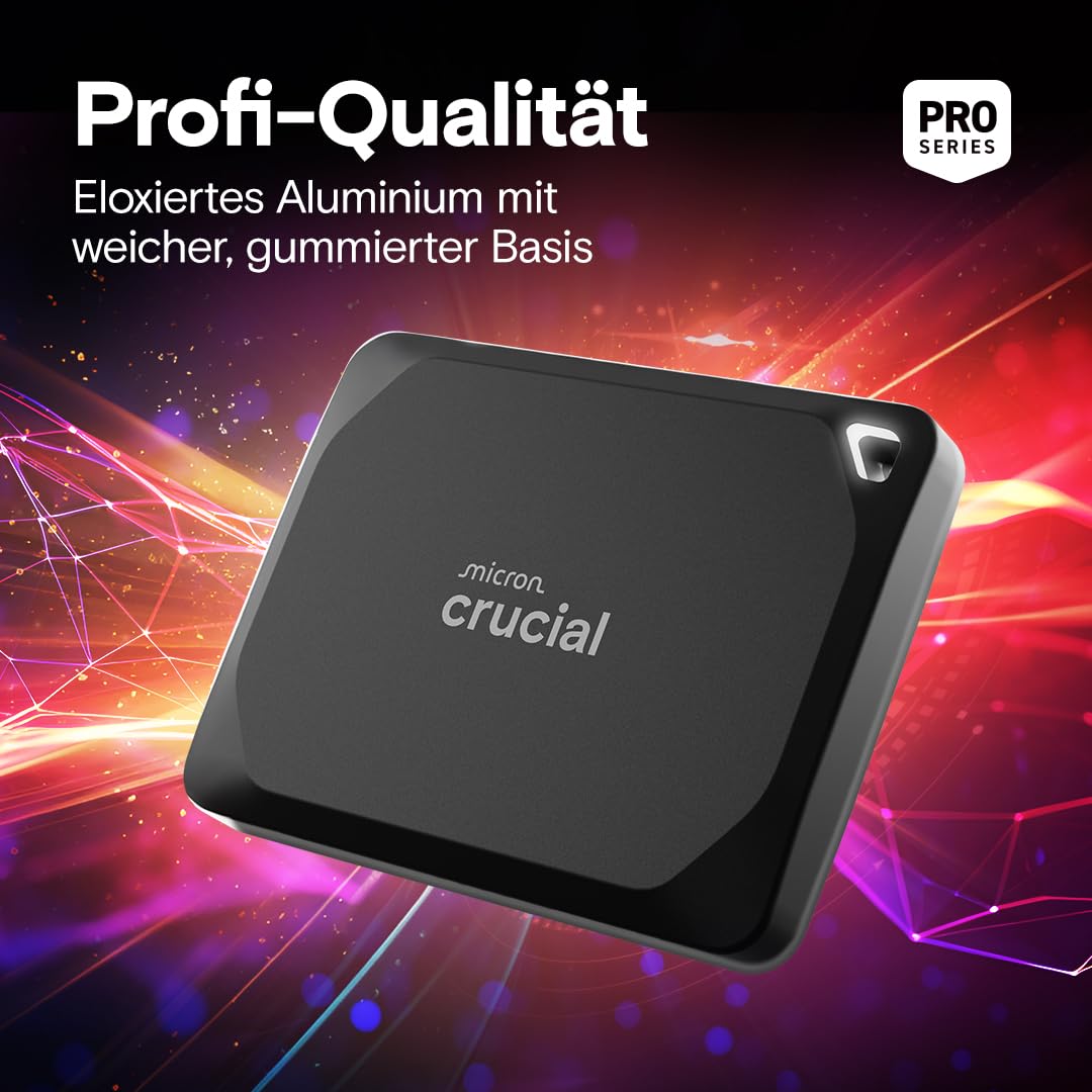 Crucial X10 Pro 1TB Externe SSD Festplatte, bis zu 2100MB/s Lesen und 2000MB/s Schreiben, Portable Solid State Drive, USB-C 3.2, PC und Mac, Wasser- und Staubgeschützt - CT1000X10PROSSD902