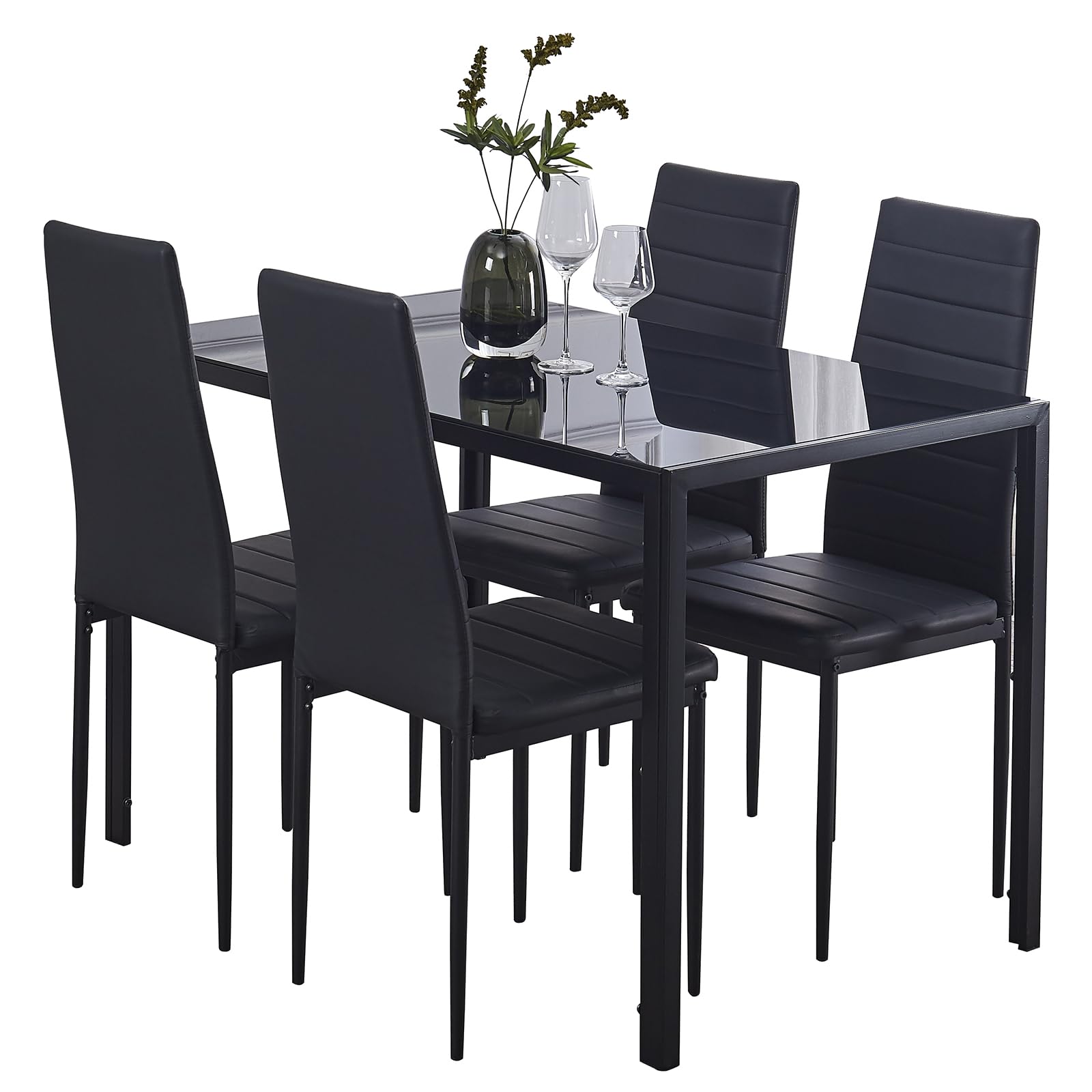 Amazon.com - Paonne 5-Pieces Black Dining Table with Chairs Set Home Kitchen Modern Dining Table ...