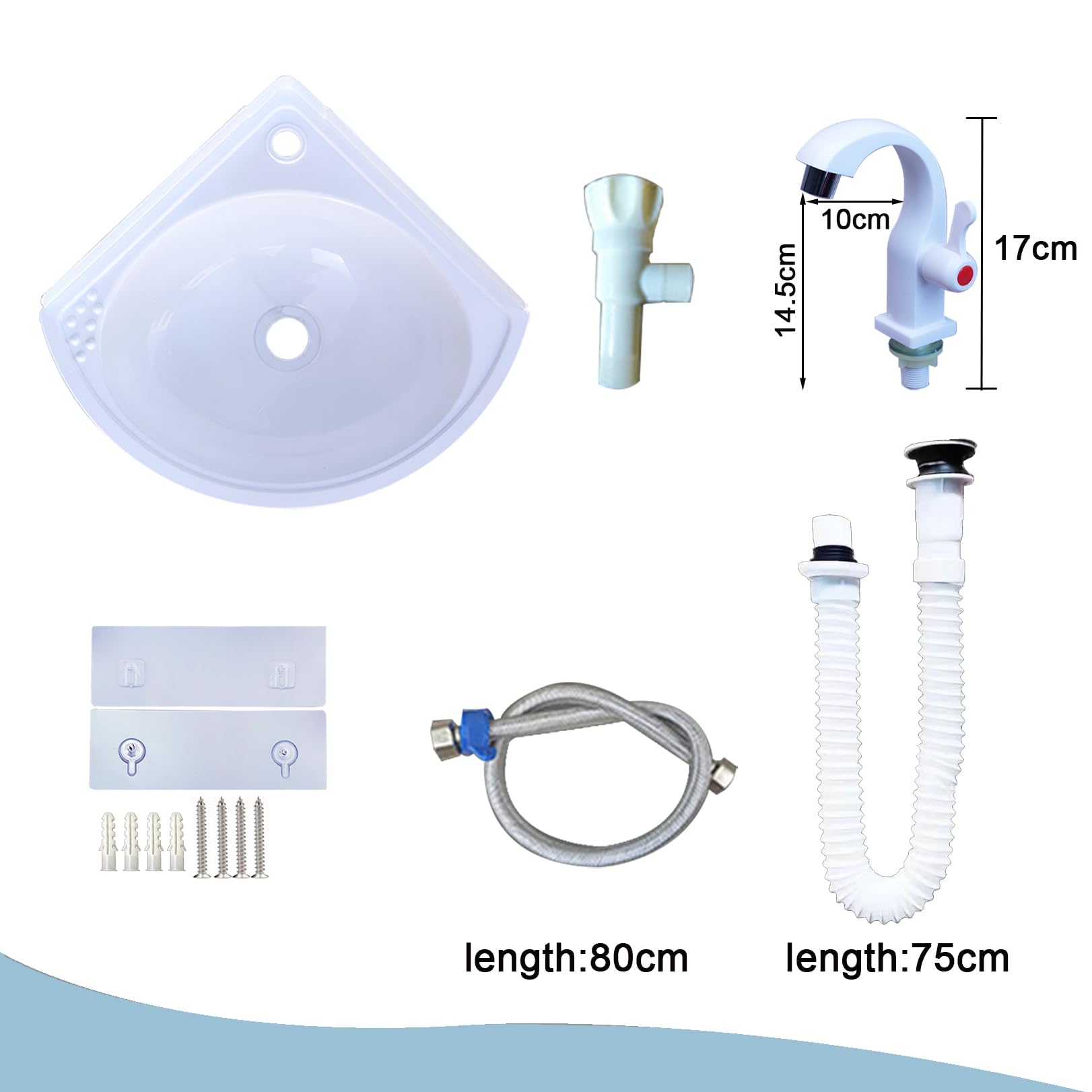 Petit Éviers D'angle Lavabo de Salle de Bain Évier Mural en Plastique Mini Vasque avec Robinet et Kit de Drainage, Lave-Main pour L'intérieur et à L'extérieur, WC Jardin Cave