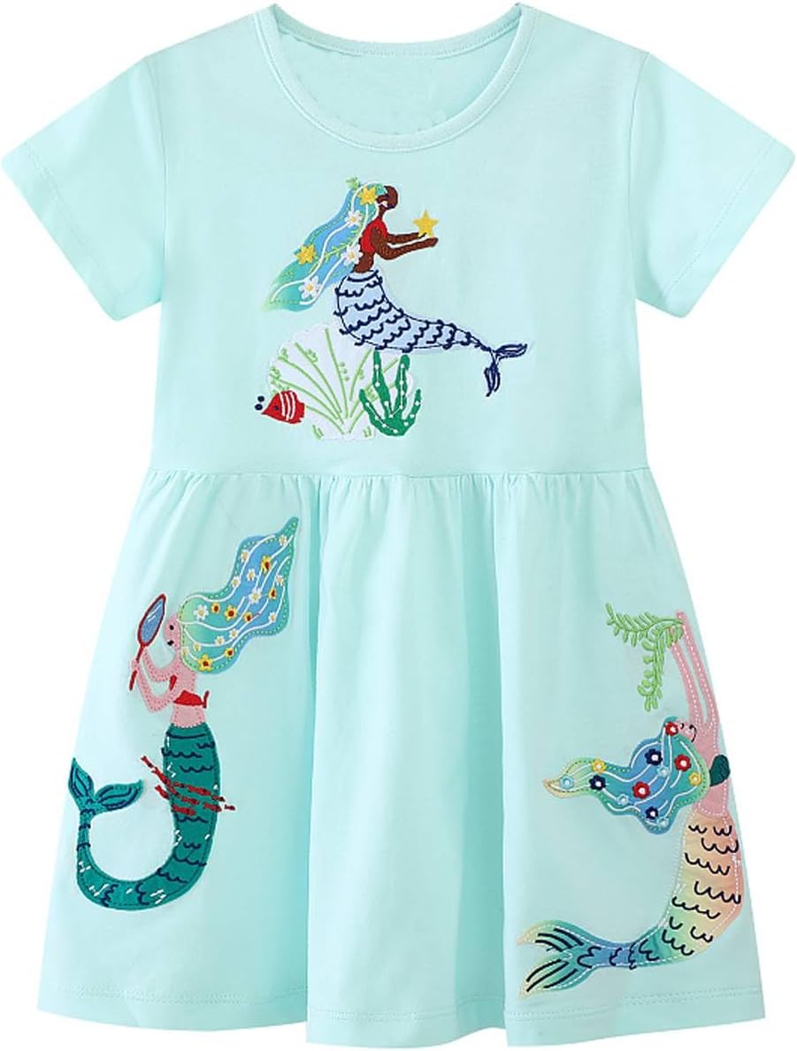 HILEELANGToddler Girl Short Sleeve Easter Dress Cotton Casual Jersey Shirt Playwear Applique Dress