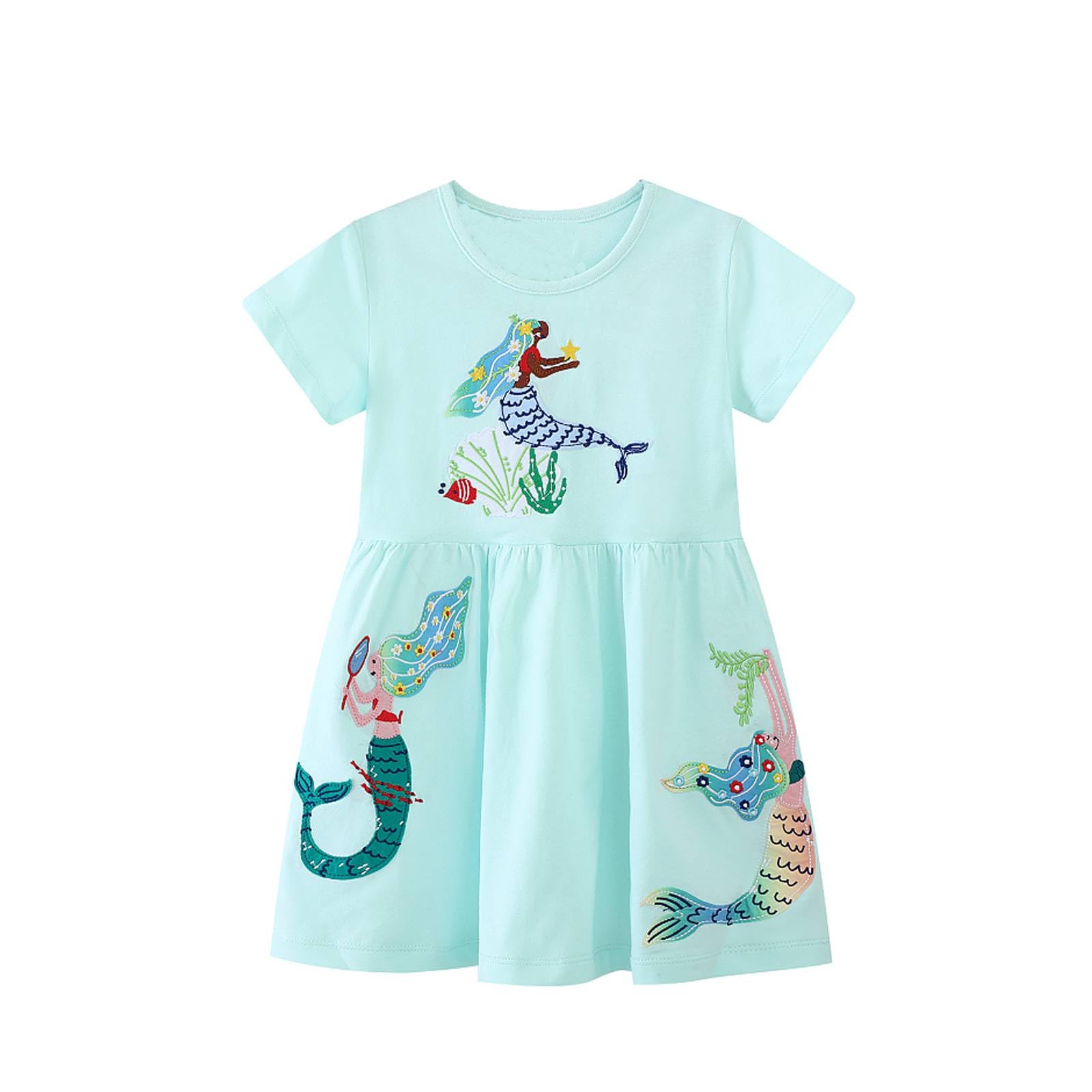 HILEELANGToddler Girl Short Sleeve Easter Dress Cotton Casual Jersey Shirt Playwear Applique Dress