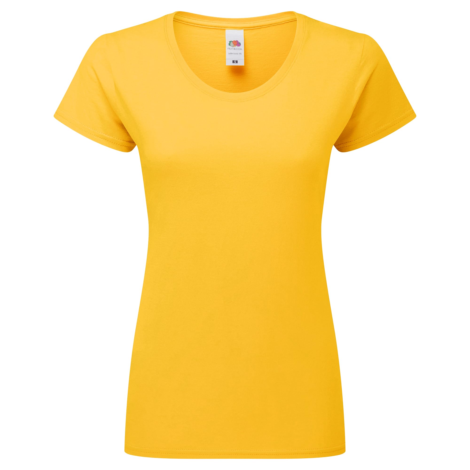 Fruit of the Loom Ladies Iconic 195 – figurbetontes Damen Shirt aus gekämmter Baumwolle, Rundhals Basic T-Shirt mit Seitennähten, Farbe:sonnenblumengelb, Größe:2XL