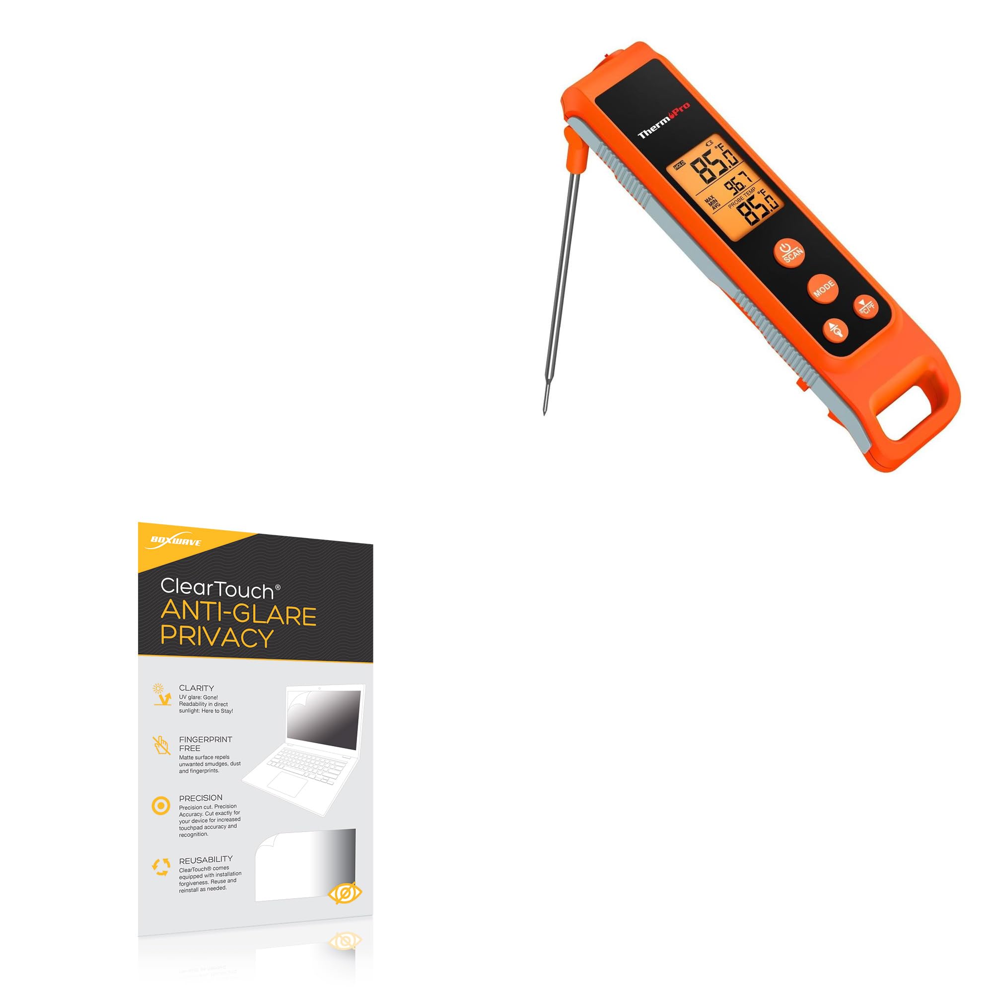 BoxWave Screen Protector Compatible with ThermoPro TP420 - ClearTouch Anti-Glare Privacy (2-Pack), Privacy Screen Protector Flexible Film Anti-Glare