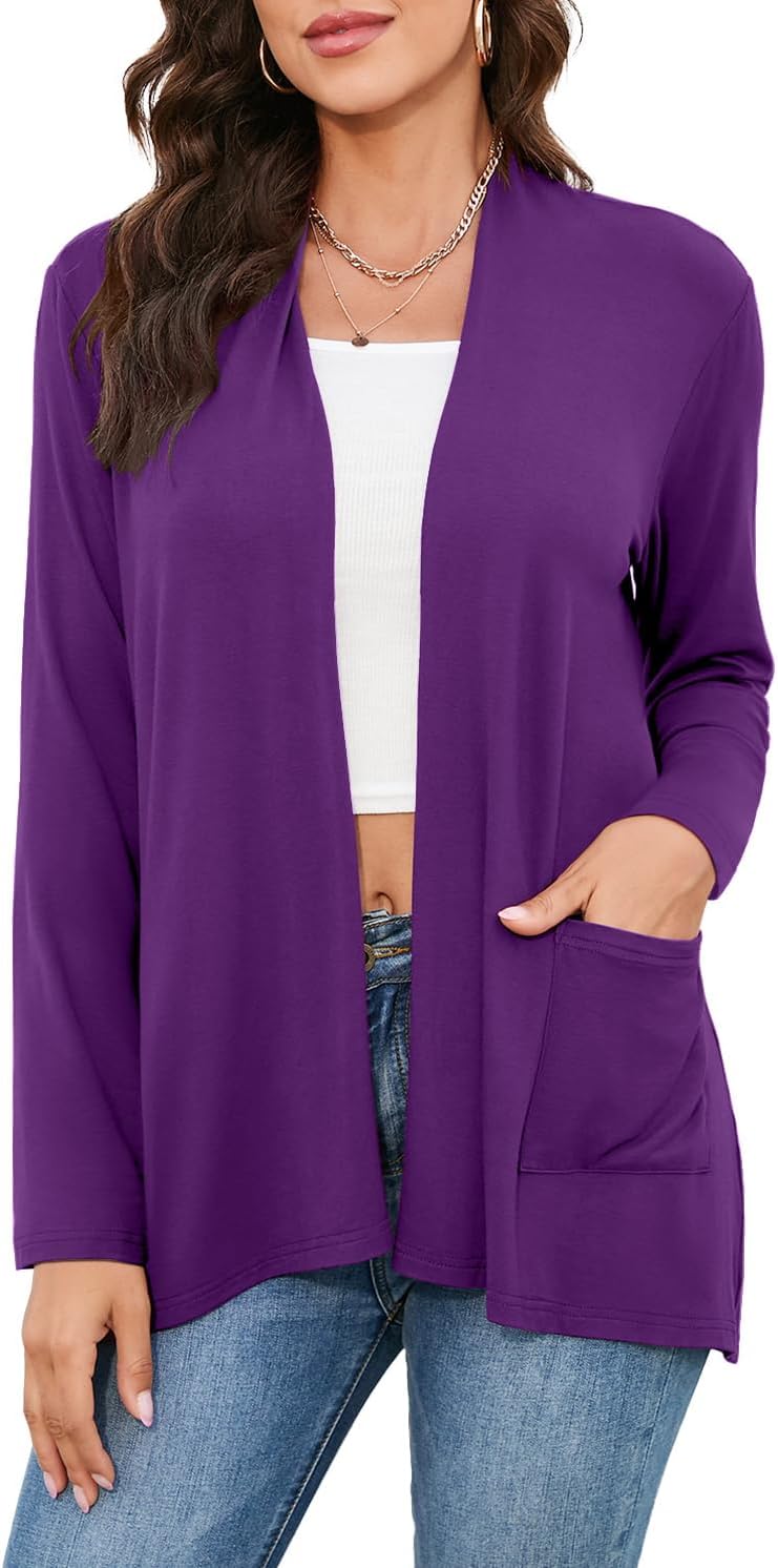 TASAMO Women's Casual Lightweight Cardigan Long Sleeve Open Front with Pockets Cozy Soft Knitted Drape Fall Flowy Cardigan