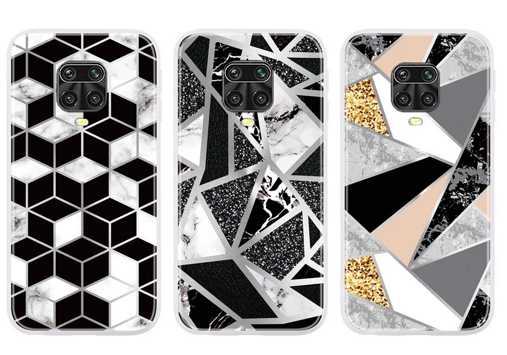 Everainy 3 Pack Compatible for Xiaomi Redmi Note 9 Case Silicone Ultra Slim Funny Marble Pattern Soft Thin Bumper Protective Shockproof Pretty Rubber Cover (diamond/black/gold)
