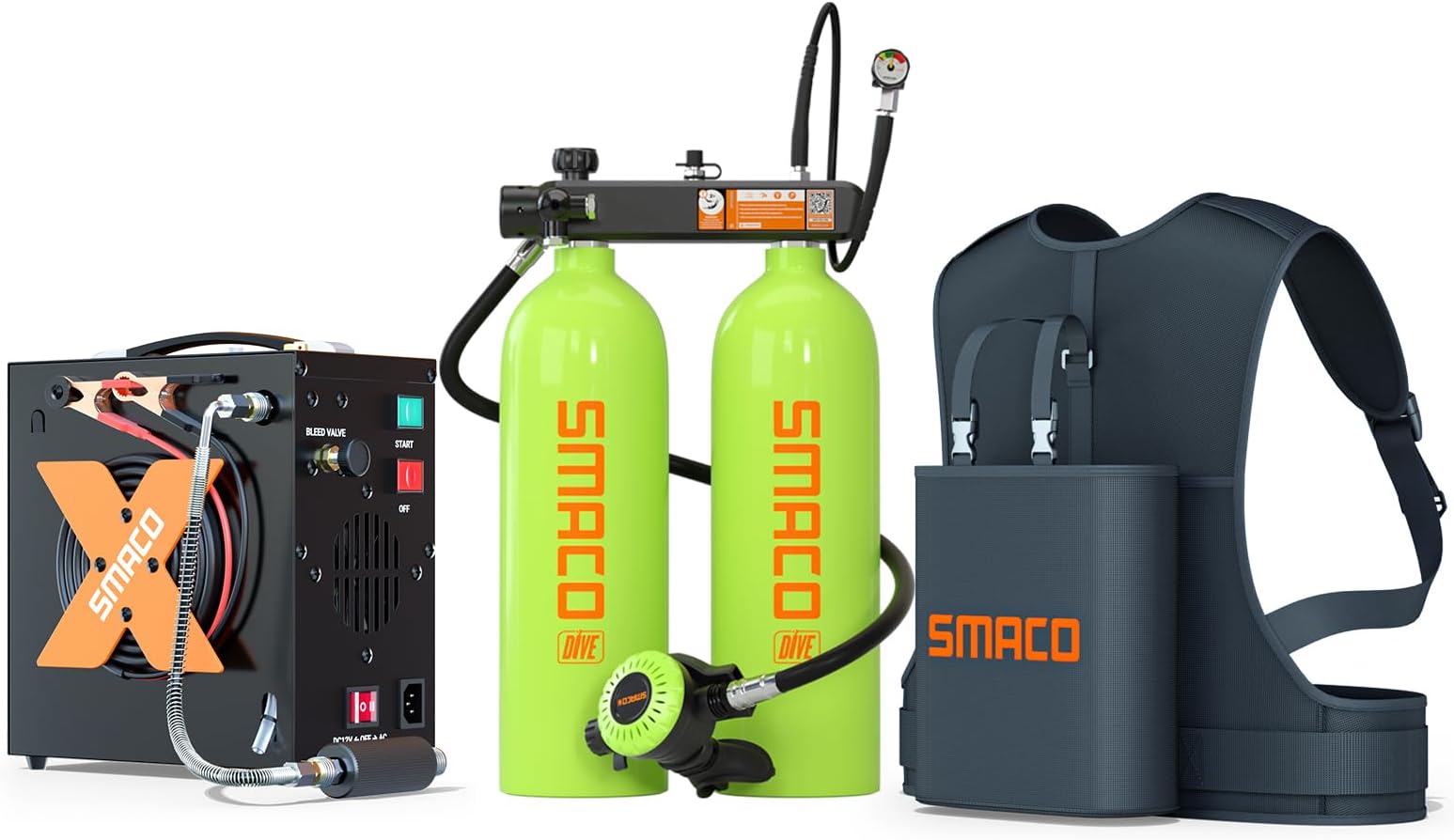 SMACOMini Scuba Tank 4L Scuba Diving Tank (Assembled by Two 2L Cylinders) for Shallow Water Diving Support 30-45 Minutes Breath Portable Scuba Tank Kit for Diving Entertainment