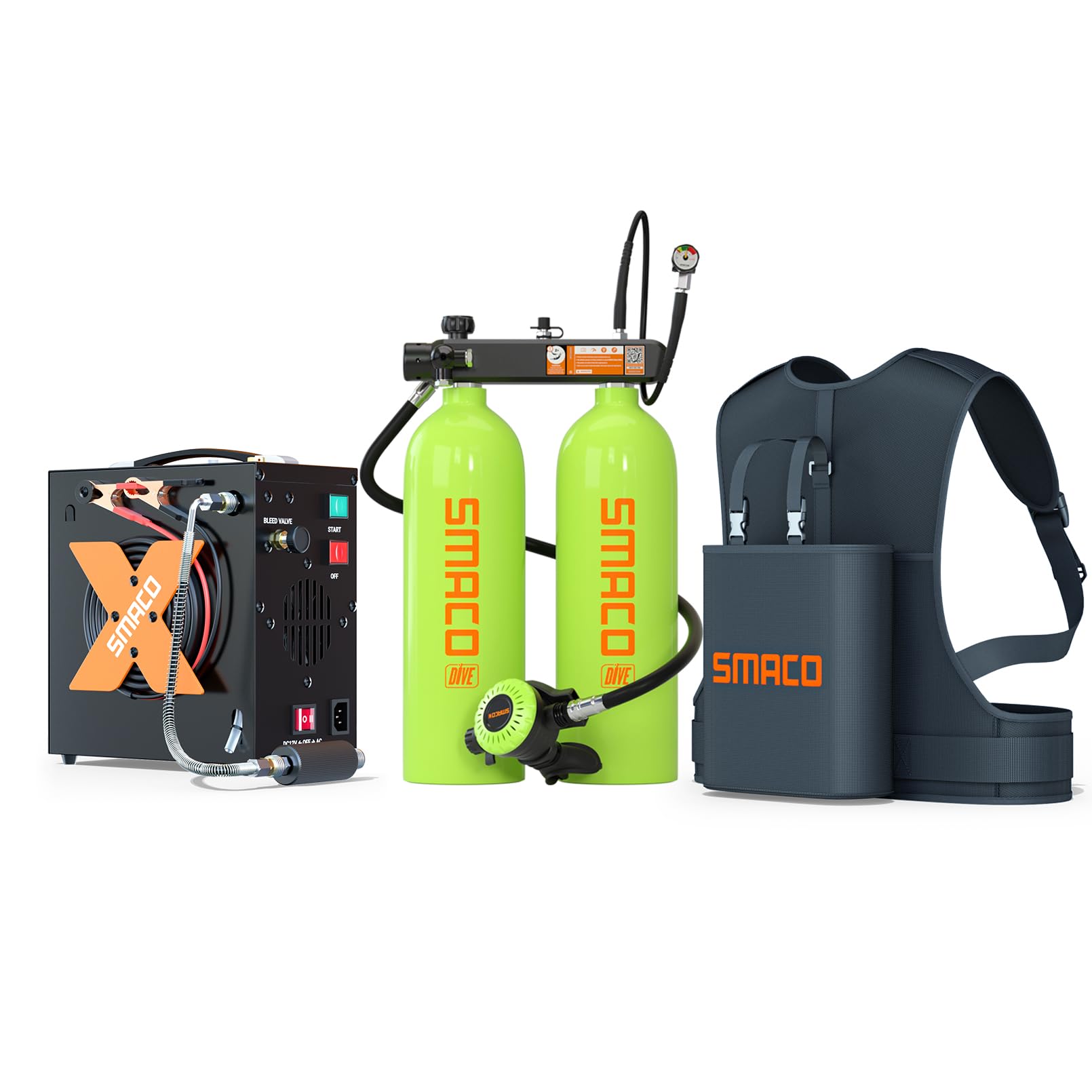 SMACOMini Scuba Tank 4L Scuba Diving Tank (Assembled by Two 2L Cylinders) for Shallow Water Diving Support 30-45 Minutes Breath Portable Scuba Tank Kit for Diving Entertainment