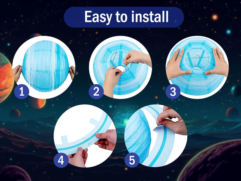 Hitopin 8PCS Space Paper Lanterns,30CM*30CM Planet Lanterns Decoration,Hanging Paper Lanterns, Hanging Galaxy Planets Decor,for Classroom Science Kids Room Astronaut Birthday Space Party Decorations