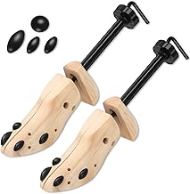 Chumix Embauchoir Chaussures Hommes et Femmes, 2 Paires Elargisseur Chaussure en Bois de Pin, Ecarteur Chaussure avec 4 Coussinets, pour Largeur et Longueur Réglable