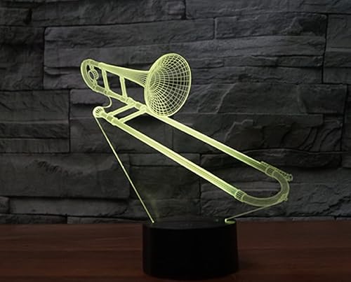 Miniatura 3 de SUPERRUIDALONG Instrumento musical 3D Trombón, control remoto de 16 colores de luces nocturnas de ilusión acrílico LED lámpara de noche de mesa para