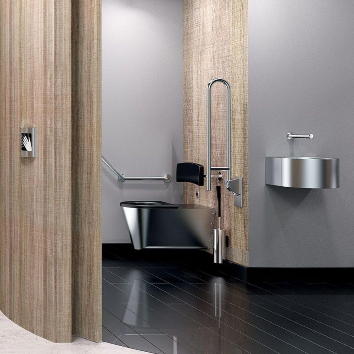 Delabie - Barre d'appui coudée 135° Ø 32 400x400 mm Inox 304 poli brillant