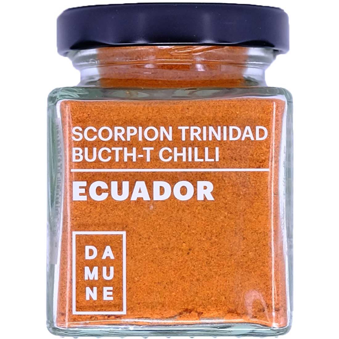 DAMUNE Chiles del Mundo (45g/Tarro): Carolina Reaper Molido, Bhut Jolokia Molido, Scorpion Trinidad Butch T Molido, Savina Rojo Molido, Chipotle Molido & Jalapeño Rojo Molido