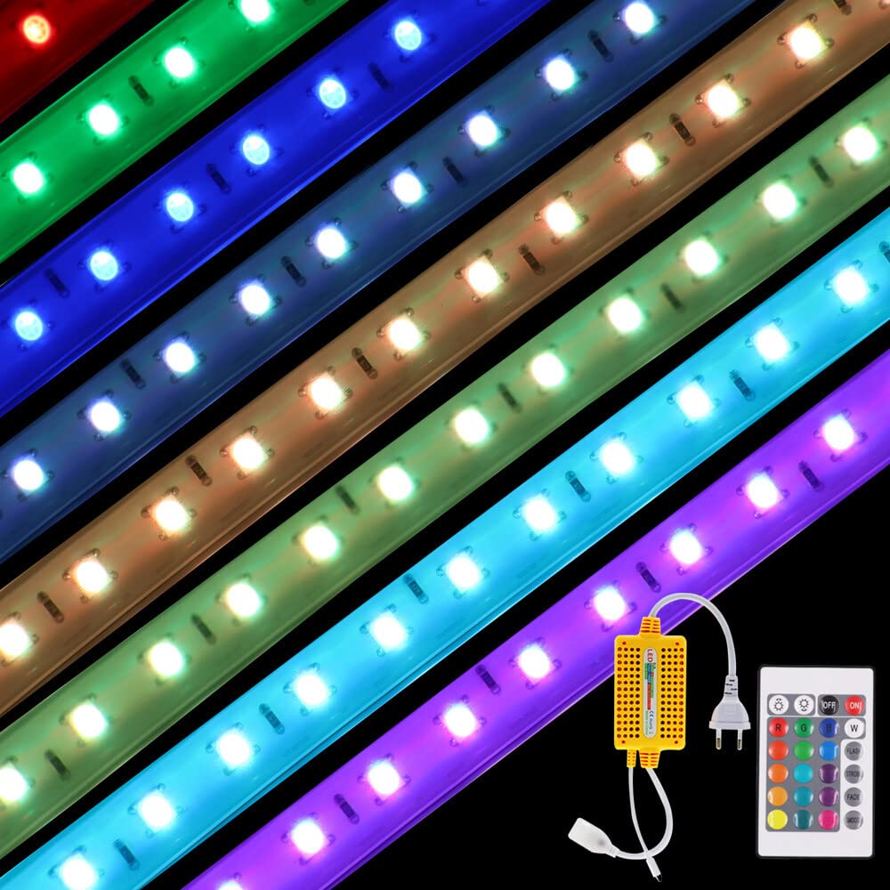 XUNATA 15m Striscia LED Flessibile 220V 5050 RGB con Telecomando, 60 LED/m, IP65 Impermeabile, Decorazione di Ingegneria Luce