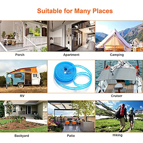 Hisafa 2 Pack Windproof Clothesline, Camping Clothesline, Durable Travel Clothes Line Rope, Portable Clothes Drying Line, Heavy Duty, Length Adjustable Clothing Line Outdoor Indoor, 16.4 Feet #TOP6