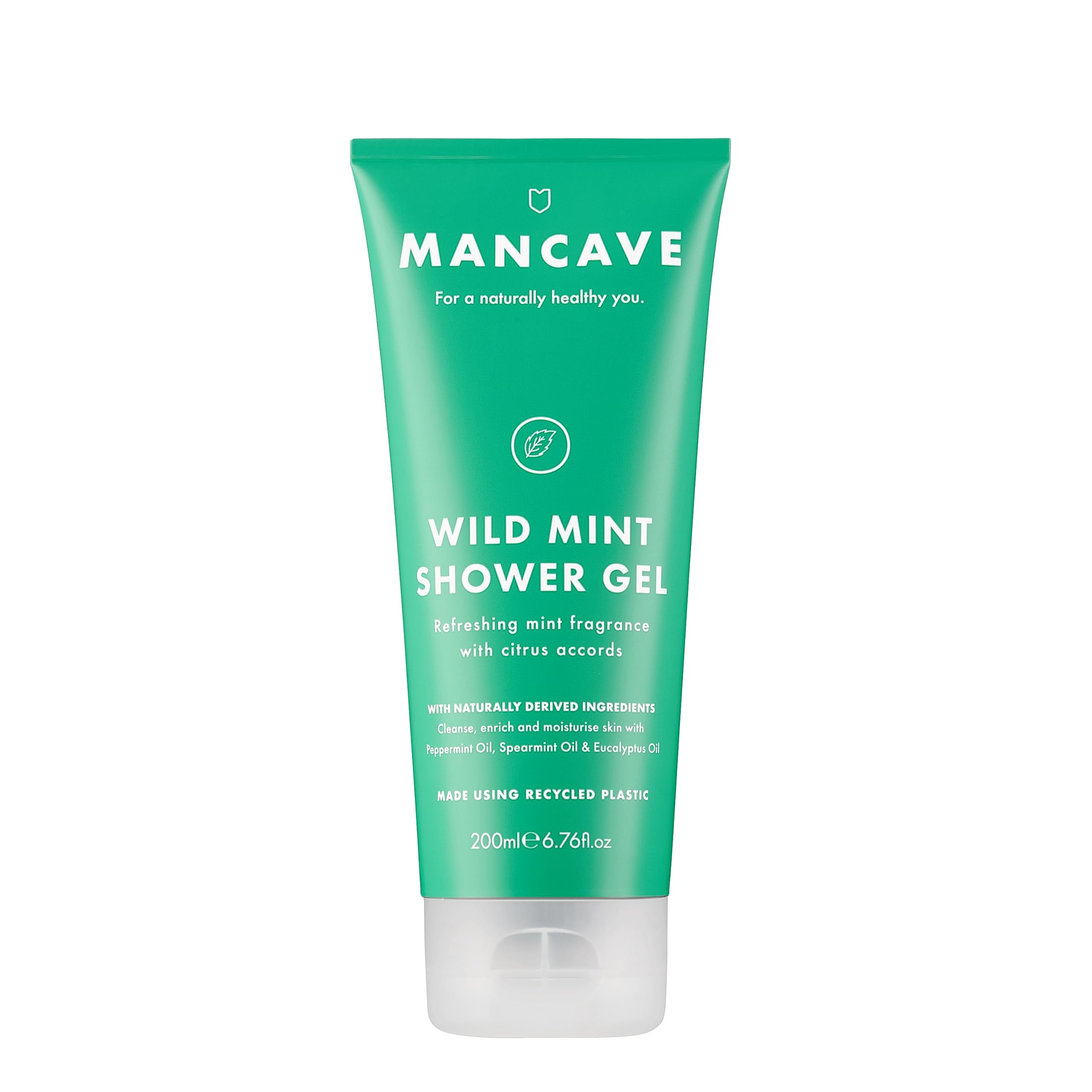 Wild Mint Shower Gel for Men, Energising Aroma with Lemon, Peppermint and Eucalyptus Oil, Sulphate and Paraben Free, Natural, Vegan, Cruelty Free, 200 ml