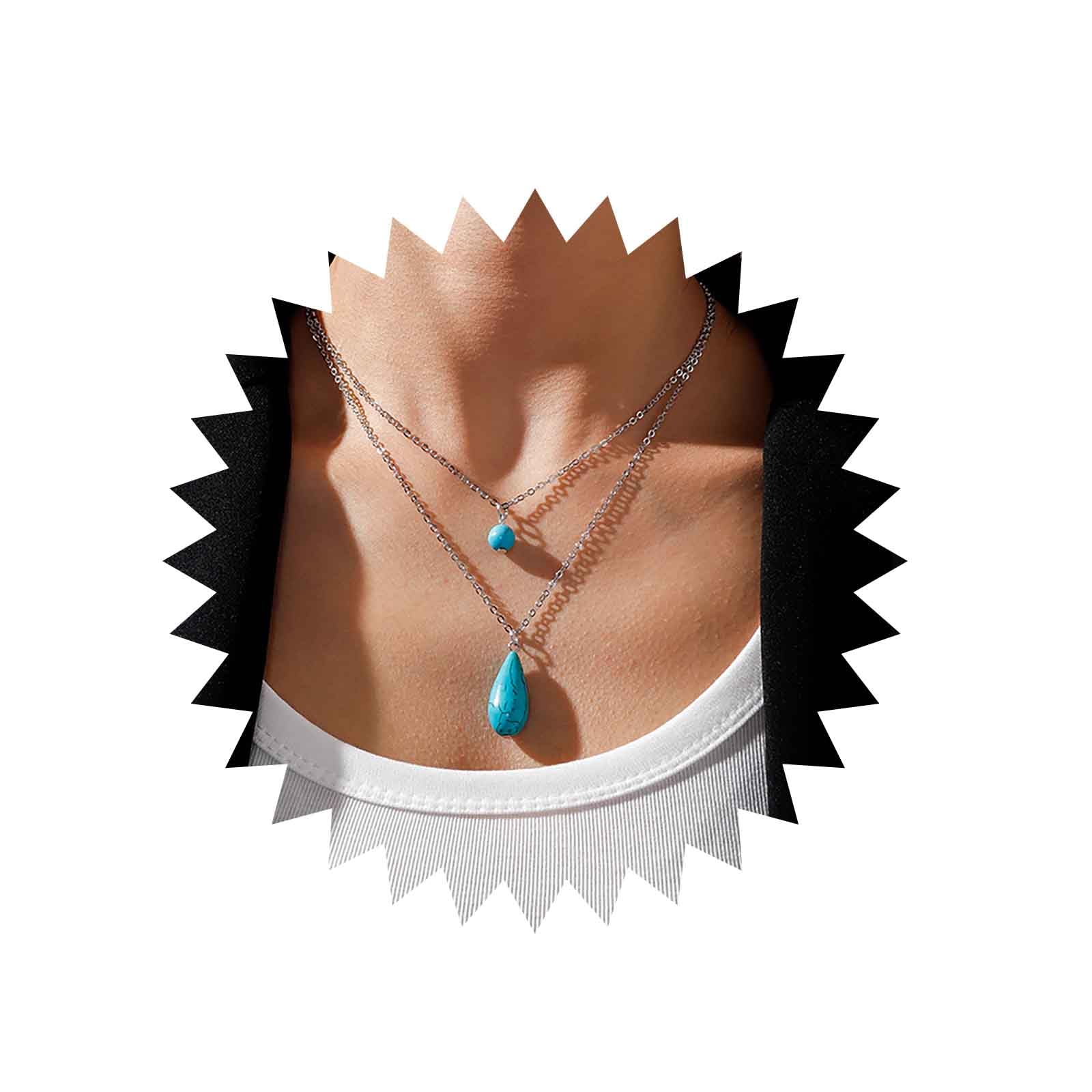 Atentuyi Boho Stratificato Goccia Turchese Collana Choker Argento Blu Turchese Collana Ciondolo Catena Perlina Turchese Pietra Collana Gioielli Per Le Donne Ragazze