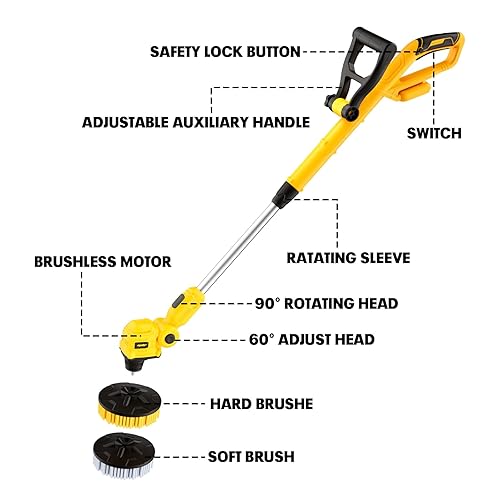 Miniatura 9 de Limpiador eléctrico de piso compatible con batería DeWalt de 20 V (solo herramienta), máquina de limpieza giratoria inalámbrica, limpiador eléctrico