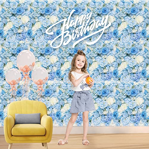 Falflor Artificial Flower Wall Panels 2 Pack Of 16 X 24" Blue Flower Wall Mat Silk Rose Flower Panels For Backdrop Wedding Wall Decoration (2 Pack, Blue White) #TOP6