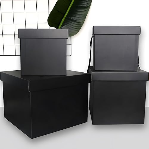 Miniatura 3 de Caja de regalo extragrande con tapas y asa, caja de regalo plegable negra de 12.6 pulgadas para cumpleaños, fiestas, duchas, día de San Valentín