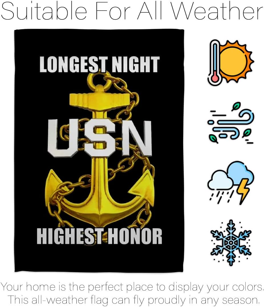 US Navy Chief Petty Officer Garden Flag - Set with Stand Armed Forces USN Seabee United State American Military Veteran Retire - House Banner Small Yard Gift Double-Sided Made In USA 13 X 18.5