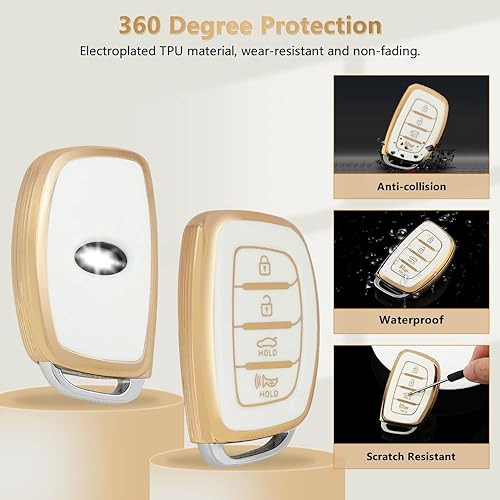 Miniatura 7 de PIFOOG Cubierta de llavero de TPU Llavero Bling Blanco Borde Oro Grande, Borde dorado blanco y grande