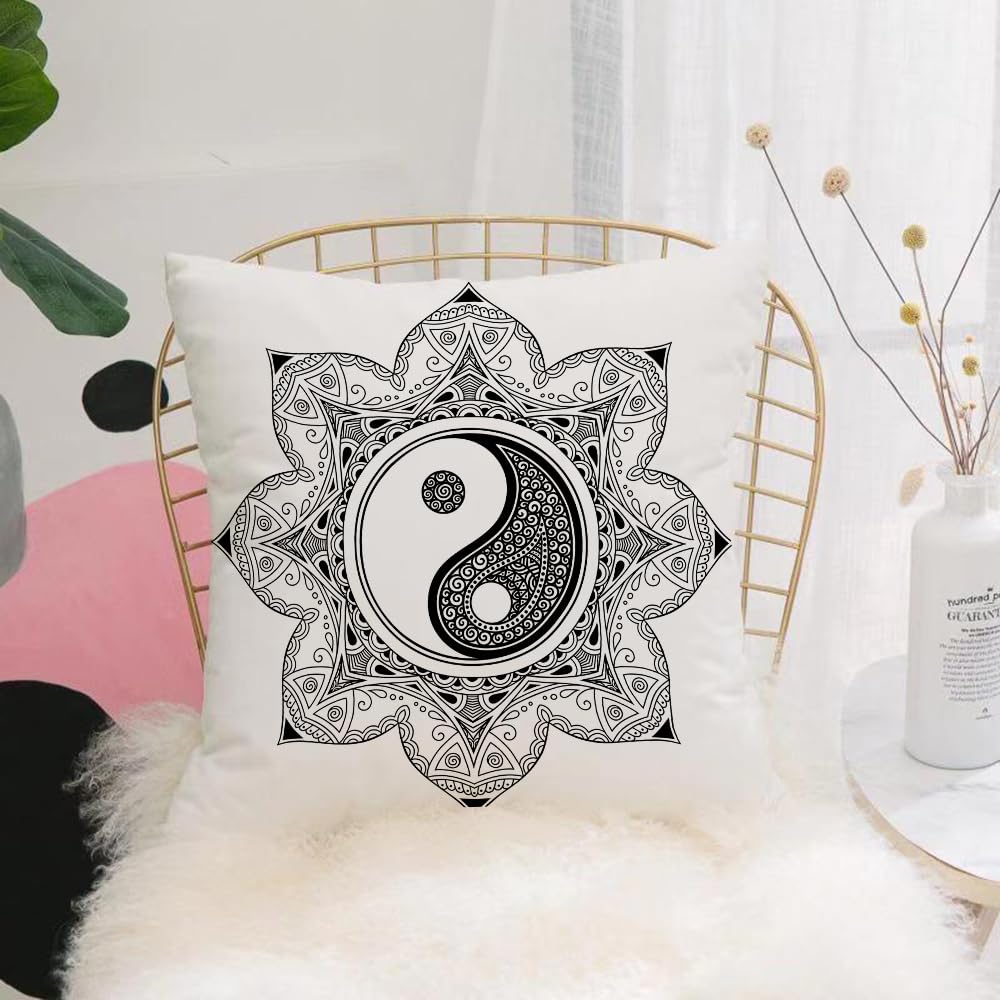 HYMSXW Cushion Cover,Throw Pillow Case Home Decorative for Living Room Bedroom Sofa Chair 20X20 Inch,Ying Yang,Asian YIn Yang Characters for Movement and Harmony in Macro Cosmos Ma,Pillowcase 50X50cm