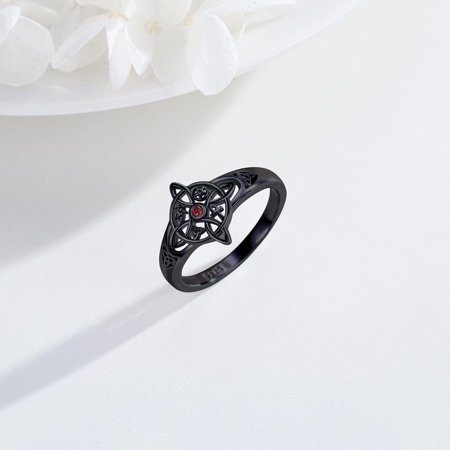 Witches Knot Ring for Women 925 Sterling Silver White/Black Celtic Witch Ring Ankh Eye of Horus Wiccan Jewelry Birthday Christian Halloween Gifts