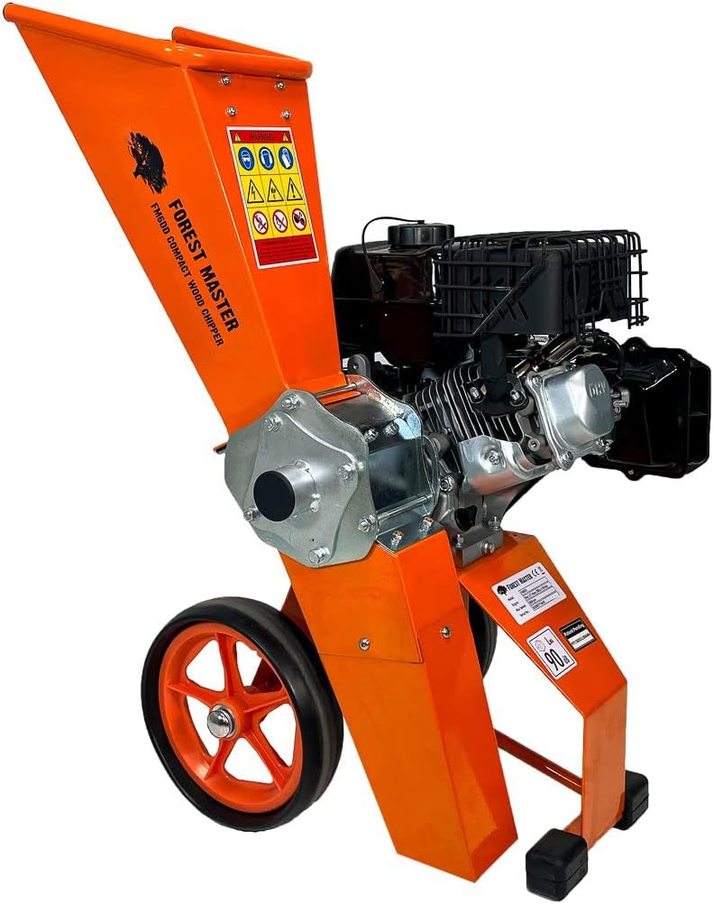Forest Master FM6DDES-MUL Petrol Wood Chipper Shredder with Electric Start and Spare Blades - 6HP Self-Feeding Mulcher for 50mm Branches - Ideal for Garden Waste