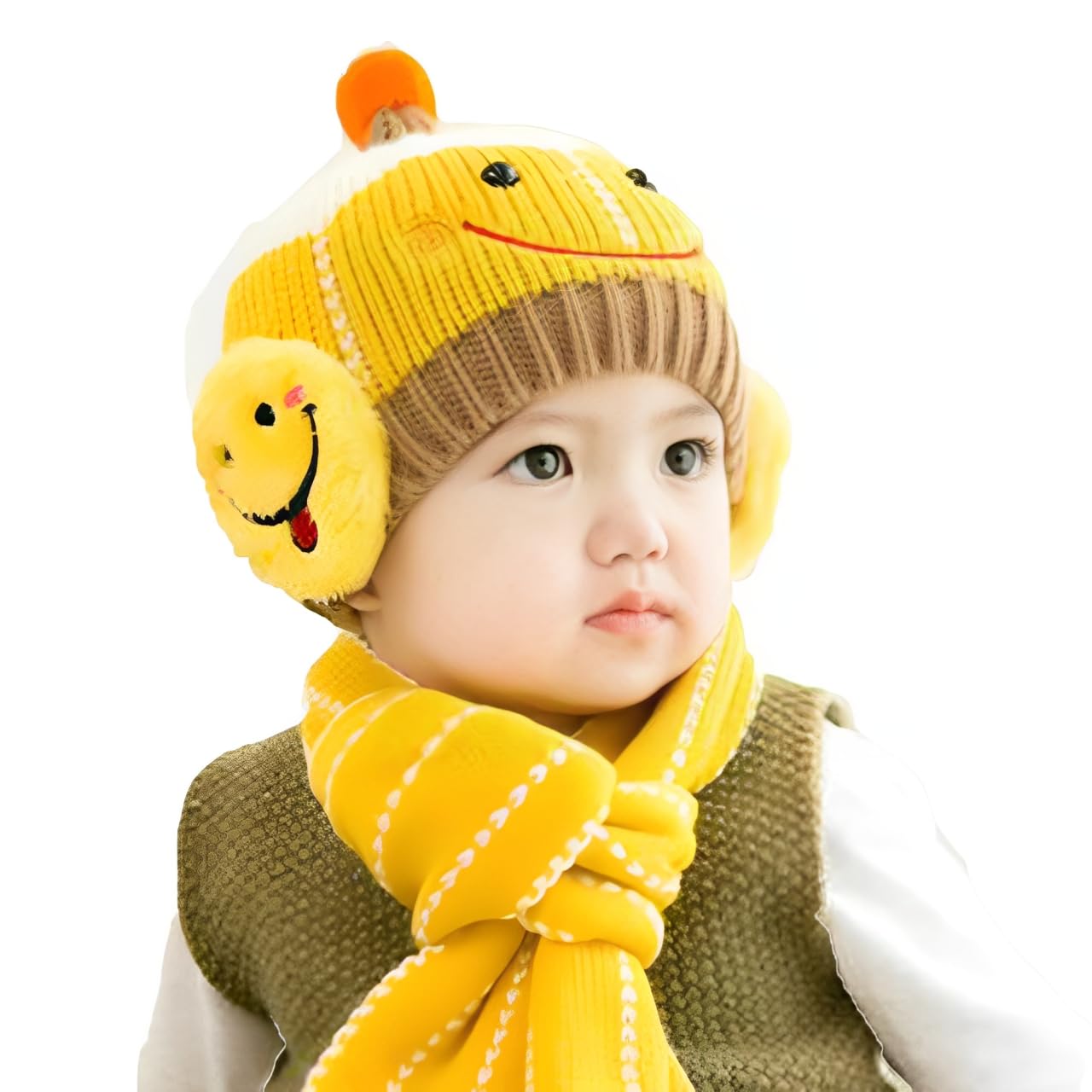 SYGASYGA Baby Girls Boys Cute Hats and Scarf Set, for 6 Months - 3 Years Knit Warm Hat Beanie Cap Hat_Yellow. Circumference:46-50 cm