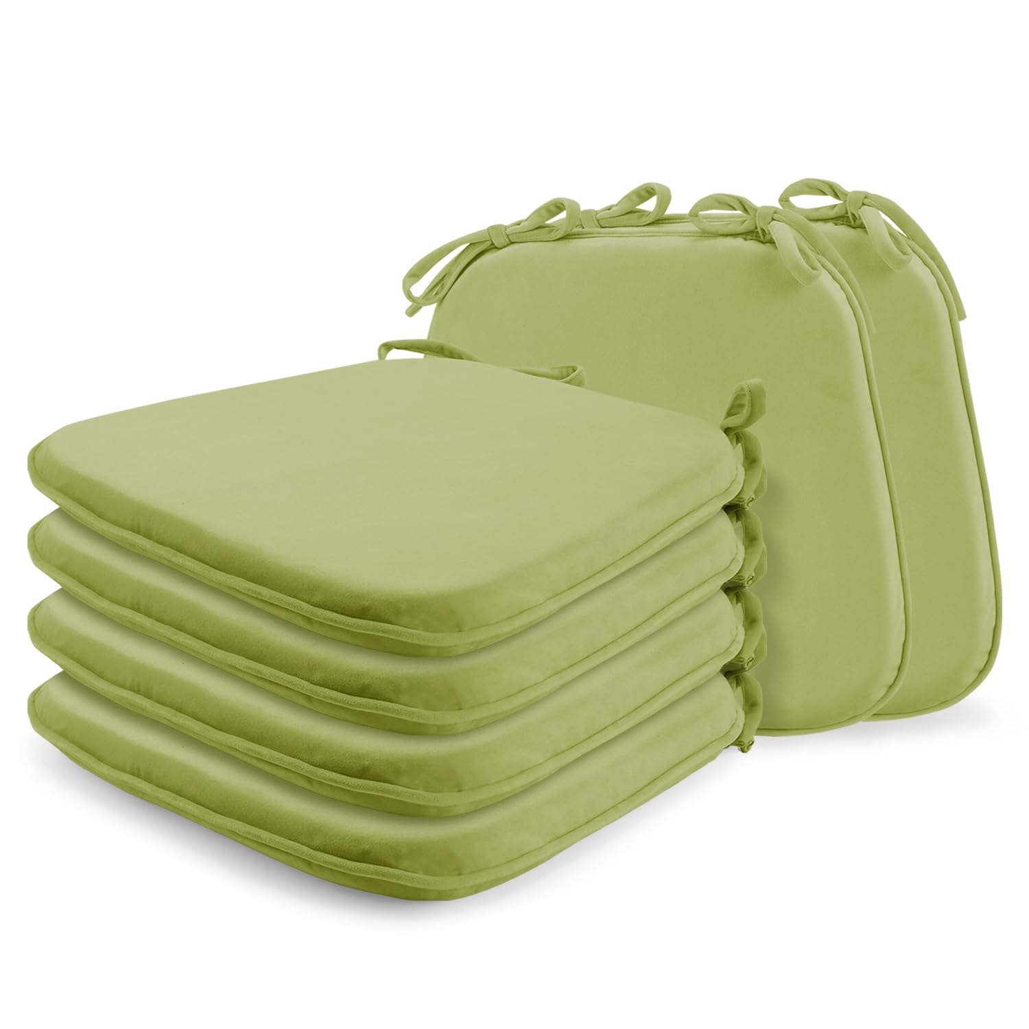 LOVTEX Chair Cushions for Dining Chairs 6 Pack - 17"x16"x1.5" Kitchen Chair Cushions - Dining Chair Pads with Ties, Green