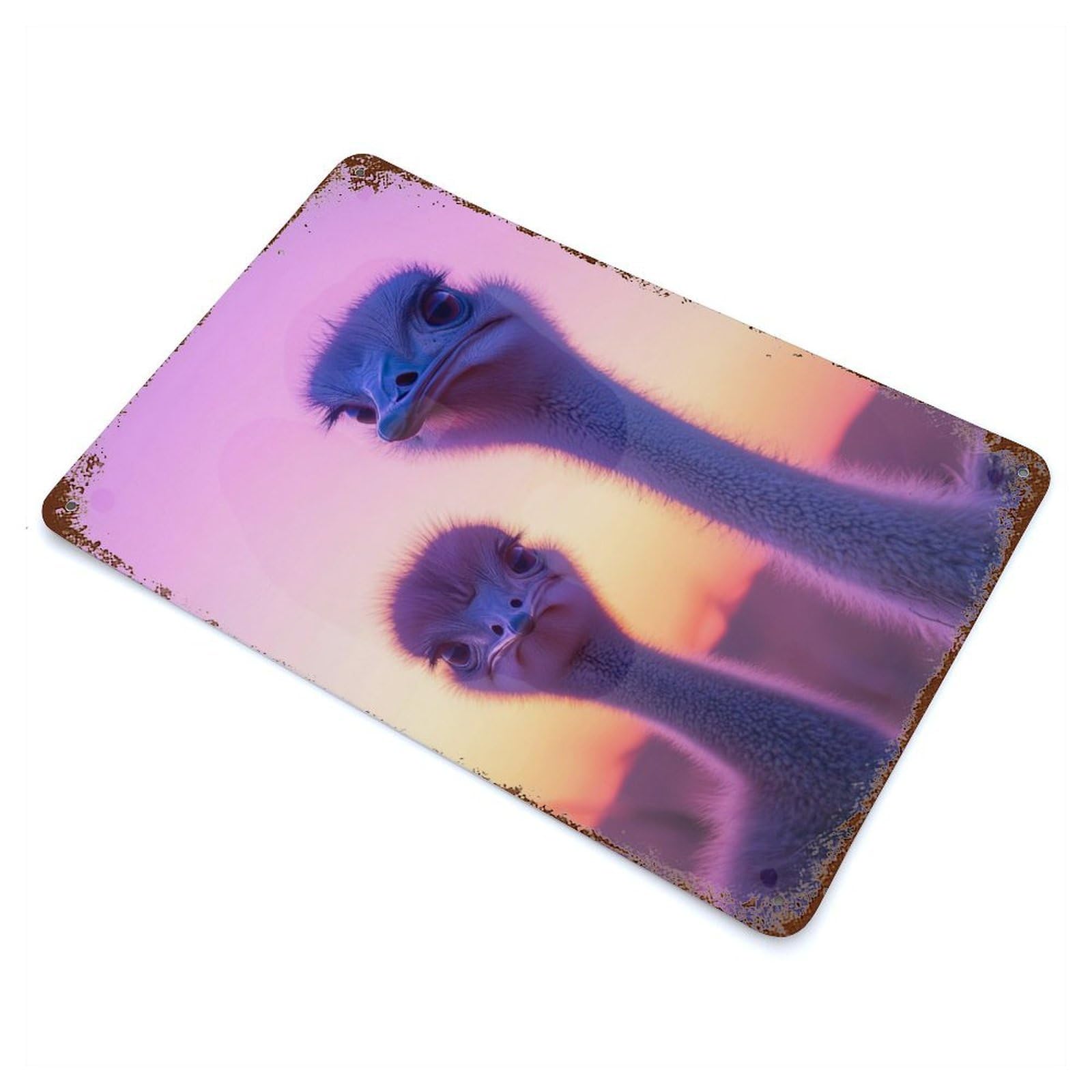 Ostrich Sunset Portrait Rustic Tin Plaque 11.8"x7.9", Ideal for Shed, Workshop And Garage Wall Decor