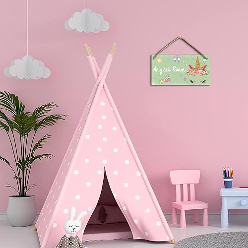 Miniatura 4 de Decoración de unicornio para dormitorio de niñas, letreros personalizados con nombre para habitación de niños, decoración de pared de unicornio de