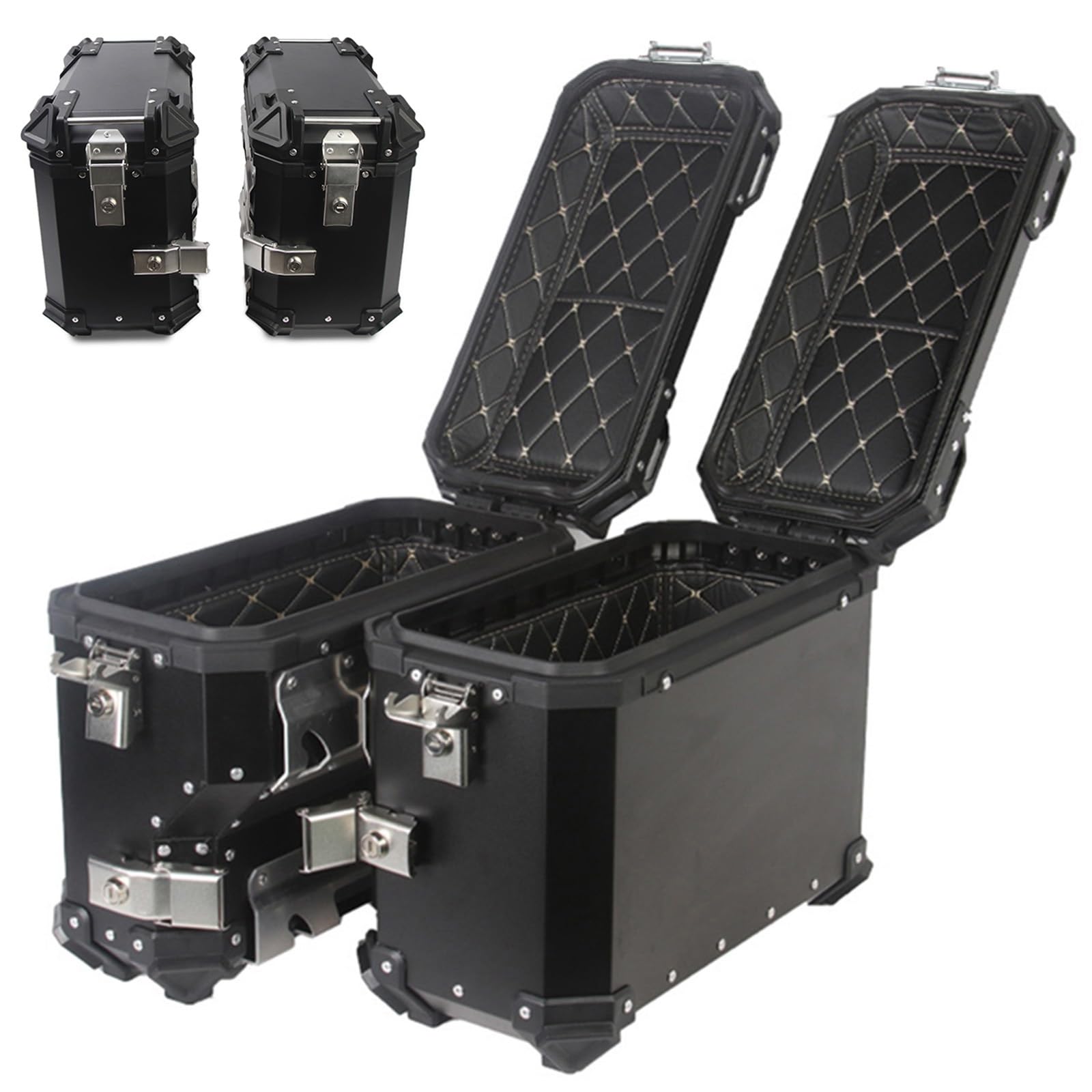 Generic Baúles para Moto, Baúl De Aluminio,Maleta Lateral para Motocicleta Negra/Plateada 38 L Maletero De Moto,Caja De Motocicleta (Color : Negro)