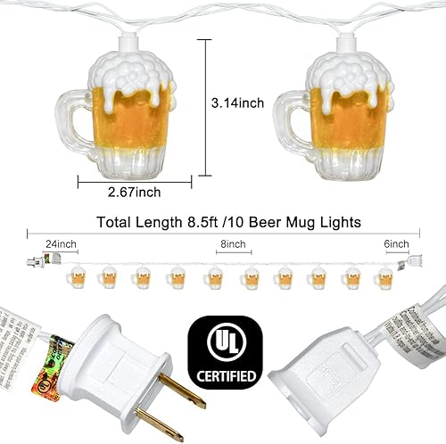 Miniatura 2 de Guirnalda de luces para taza de cerveza 85 pies temática tropical decoración al aire libre con 10 luces 3D para taza de cerveza luces conectables de