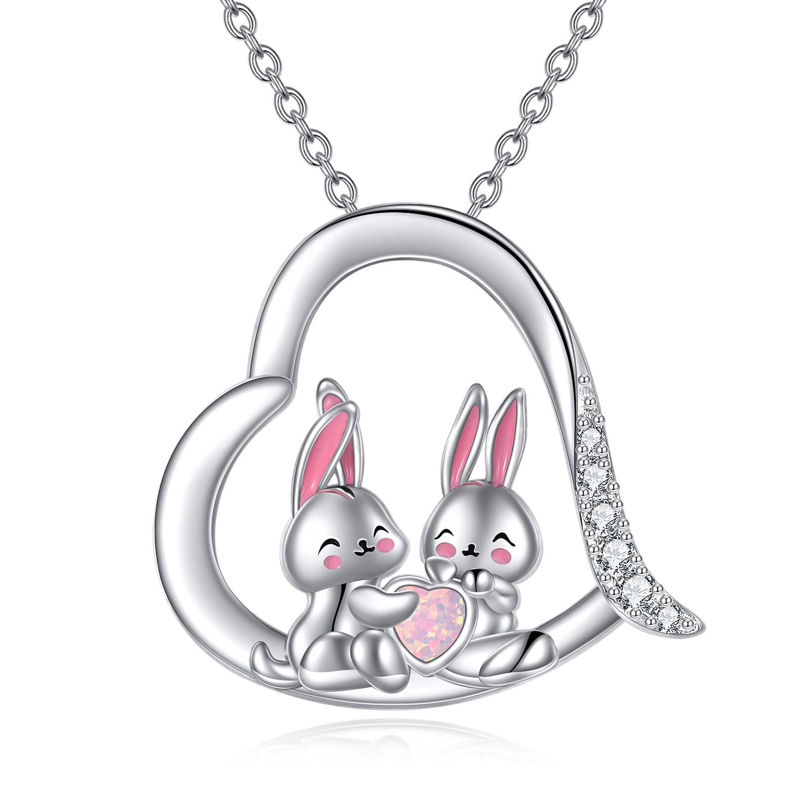 YAFEINI Tiere Kette für Damen 925 Sterling Sliber Herz Kaninchen/Hochland kuh/Fuchs/Elefant/Raccoon Halskette Anhänger Schmuck Geschenk für Mädchen