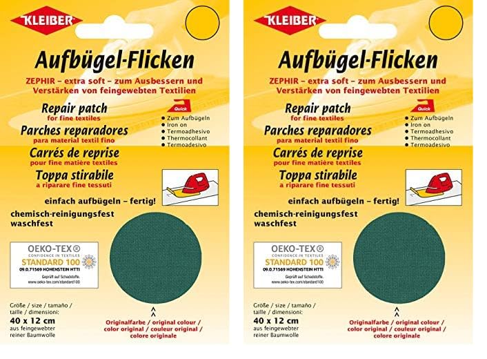 Kleiber + Co.GmbH Aufbügel-Flicken Zephir, grün, ca. 40 cm x 12 cm (Packung mit 2)