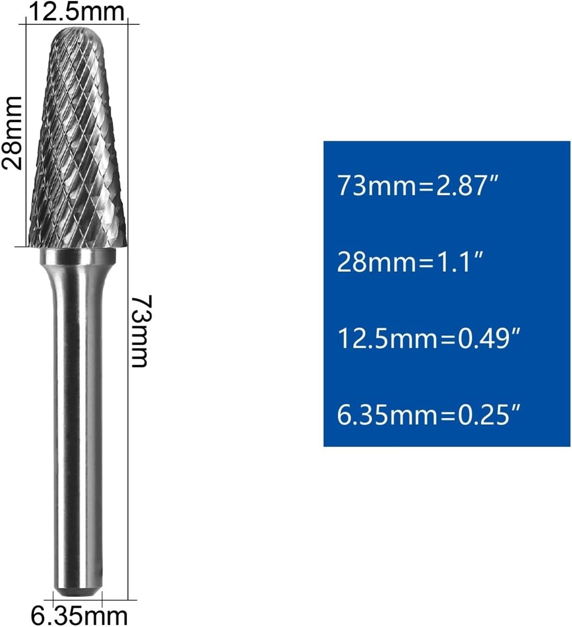 Shank Carbide Burr SL-4 Tungsten Carbide Burr Rotary File Taper Shape with Radius End Double Cut with 1/4" Shank for Die Grinder Drill Bit