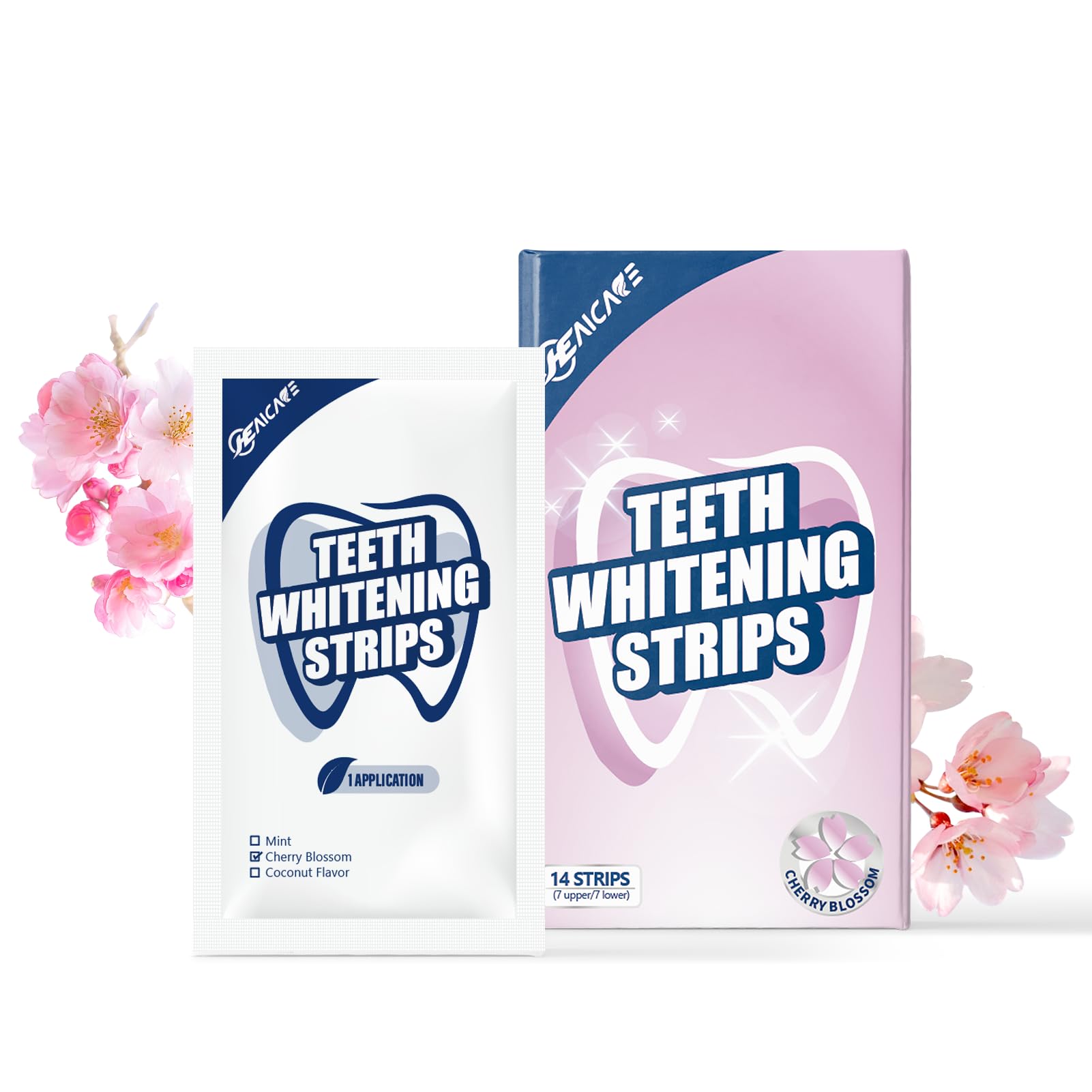 Whitening Strips, Teeth Whitening Strip, 14 Strips for Sensitive Teeth, Professional and Safe Teeth Whitening Kit Cherry Blossom, 7 Treatments
