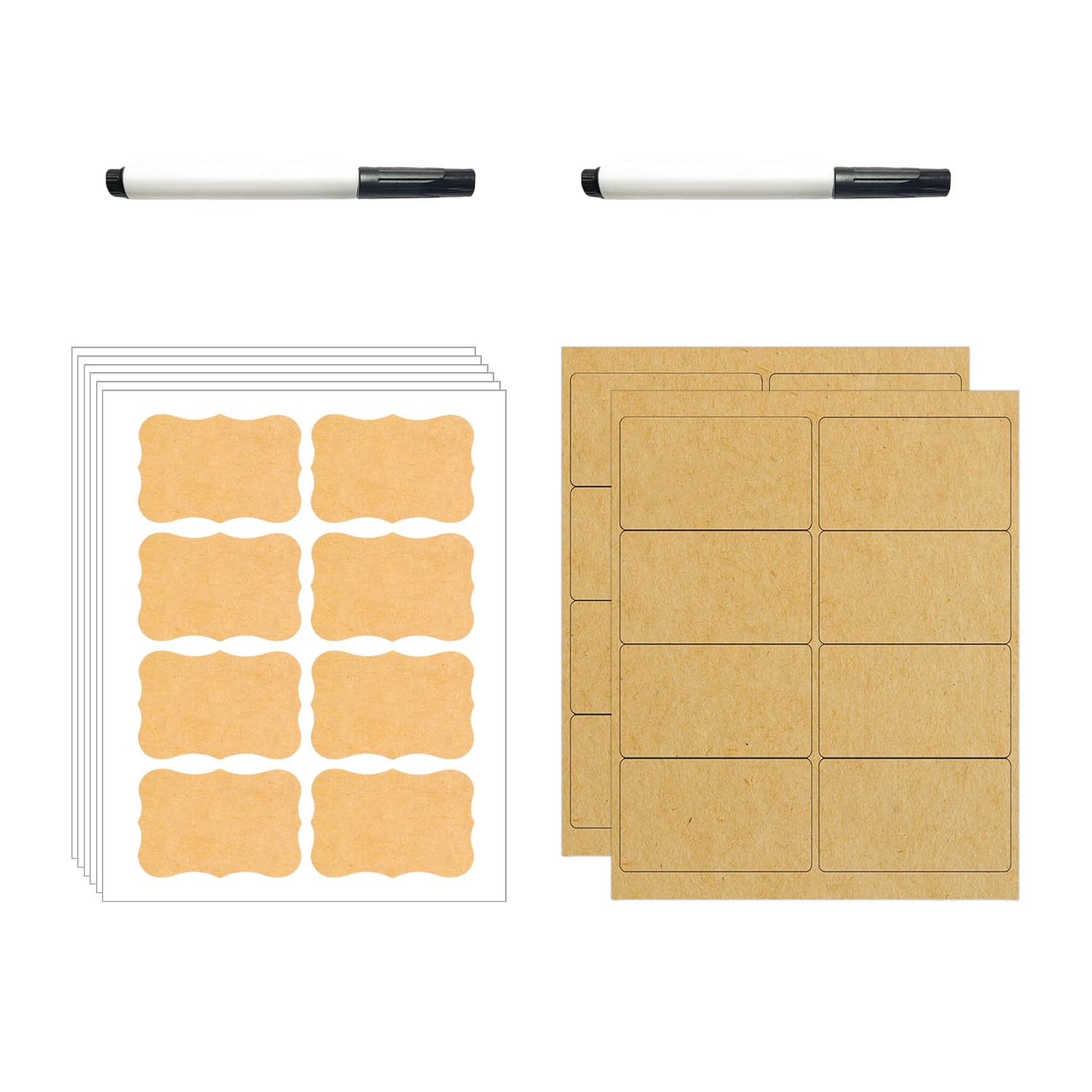 GDFHBD 64 Pieces Of Kraft Paper Classification Stickers, 2 Black Marker Pens, Self-Adhesive Stickers, Kitchen Spice Label Stickers, Suitable For Glass Jars, Jam Bottles.