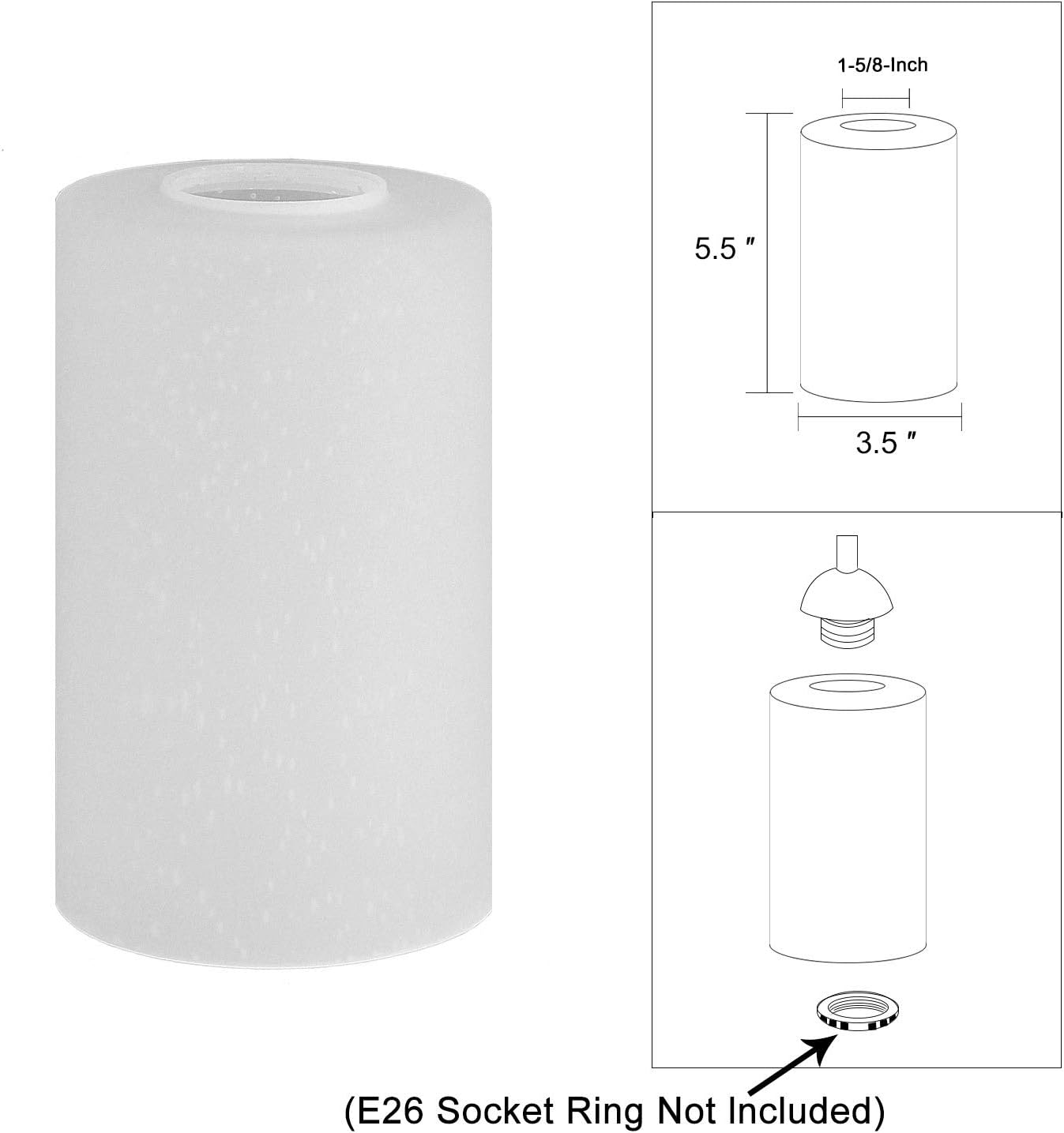 3 Pack Frosted Seeded Glass Shade Replacement, Cylinder Light Fixture Replacement Glass Globe or Glass Cover with 1-5/8-Inch Fitter for Chandelier Wall Sconce Pendant Light, G0104