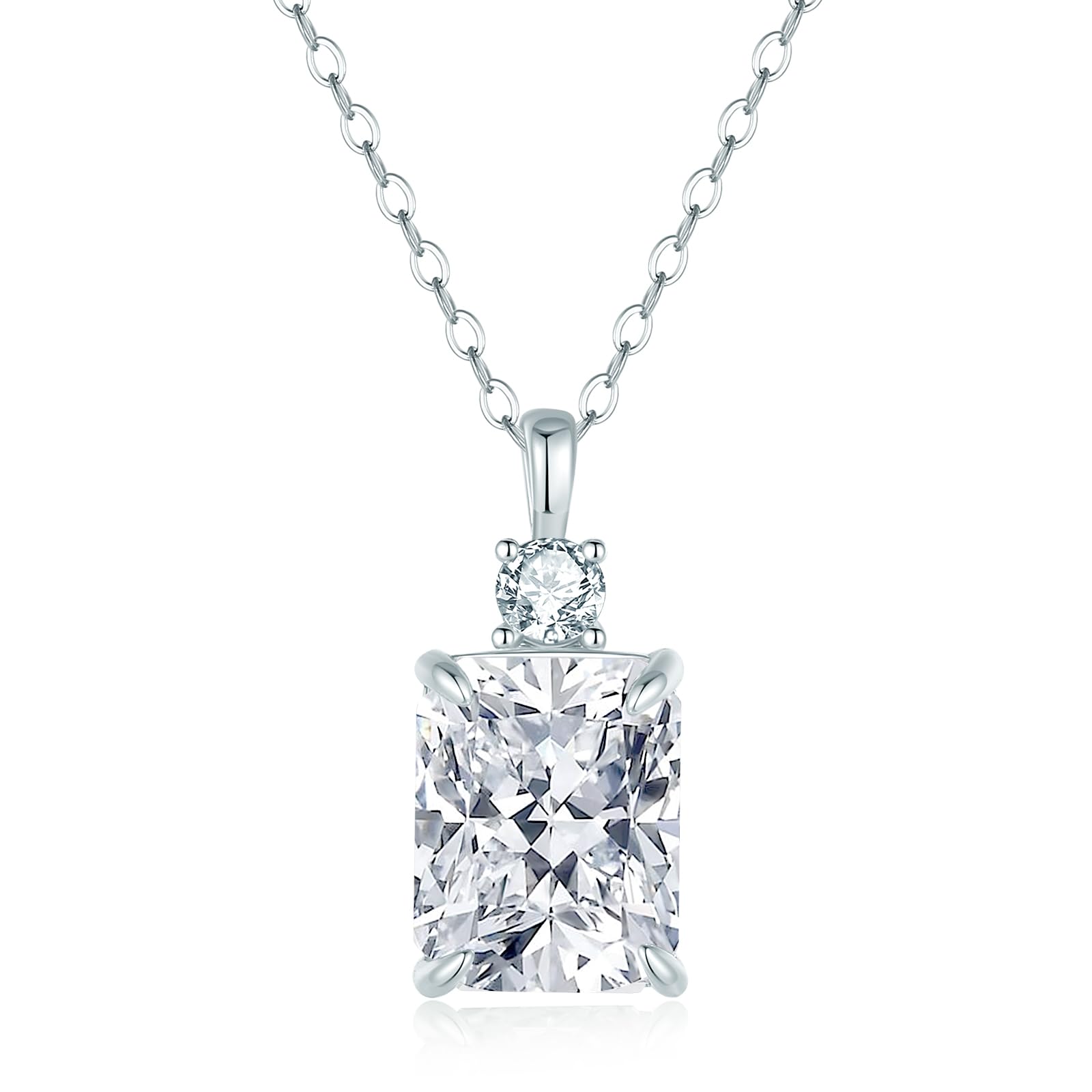 Lab Simulated Diamond Necklace for Women 925 Sterling Silver Radiant Cut 3.5Ct Pendant 18K White Gold Plated Jewelry Gifts