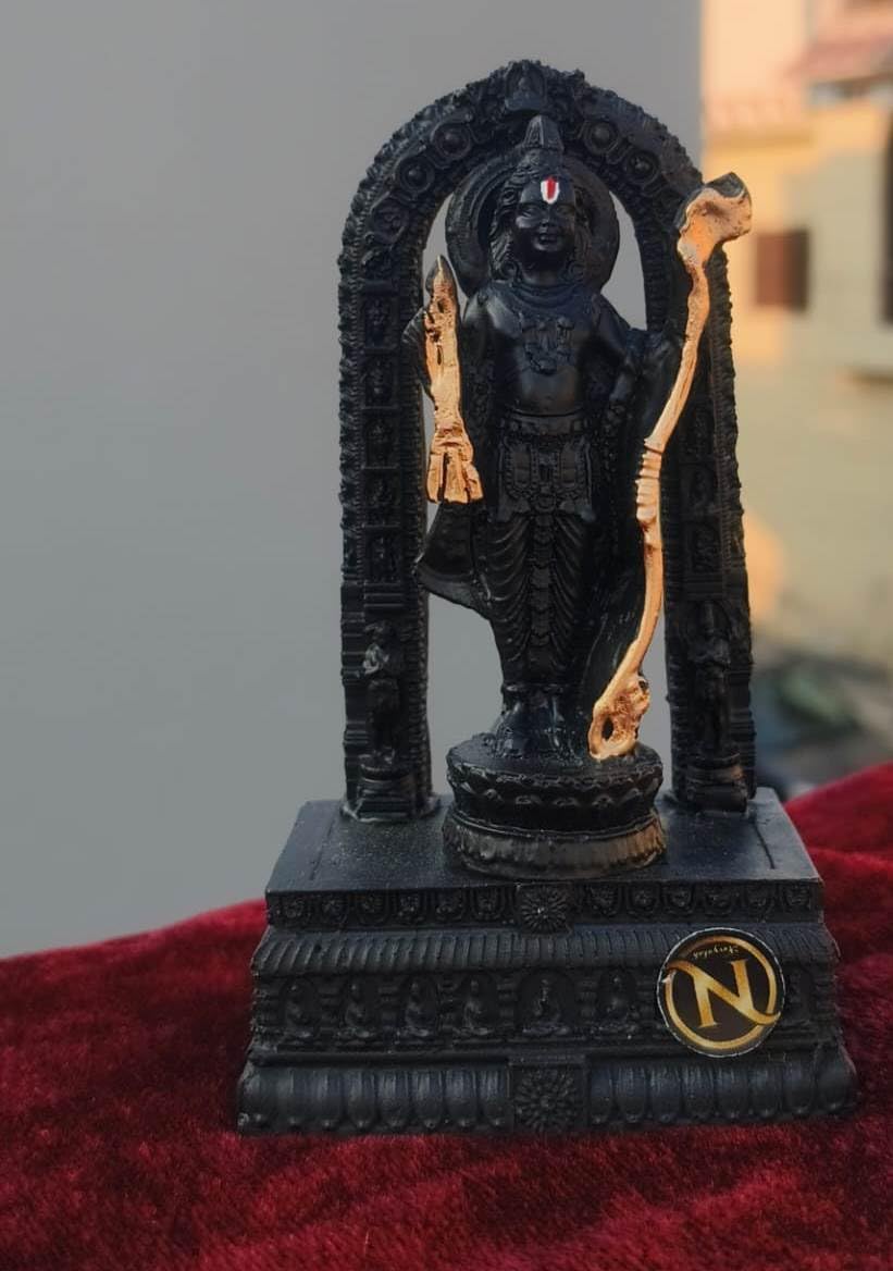 NAVYAKSH Ram Lalla Idol Miniature Sculpture | Height 4 Inch | Shri Ram Murti, Balak Ram Mandir Ayodhya | Black Poly-Resin Statue for Home