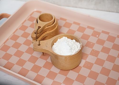 Miniatura 7 de Nacterra Tazas y cucharas medidoras de madera, ecológicas, de madera natural reutilizable, 4 tazas medidoras, 4 cucharas medidoras, juego de 8