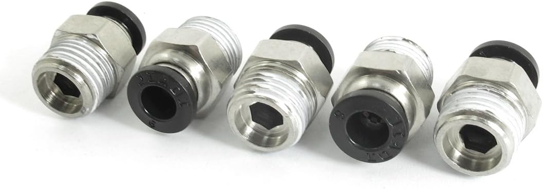 uxcell Pneumatic Fittings 6mm Tube to 1/4BSP Male Straight Connector 5 Pcs