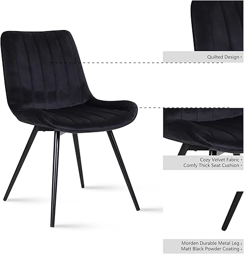 Miniatura 7 de DrInn - Juego de 2 sillas tapizadas de terciopelo suave para cocina, comedor, modernas, cómodas, color negro