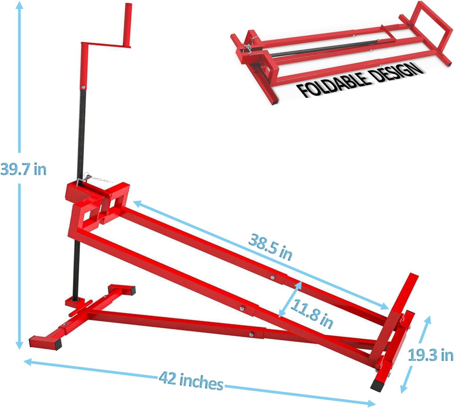 Lawn Mower Lift Jack, 880 lbs Capacity Lifting Jack for Garden Tractors, Riding Lawn Mower Maintenance Lift with Hand Crank and Power Extension Handle, Telescopic Maintenance Jack, Red