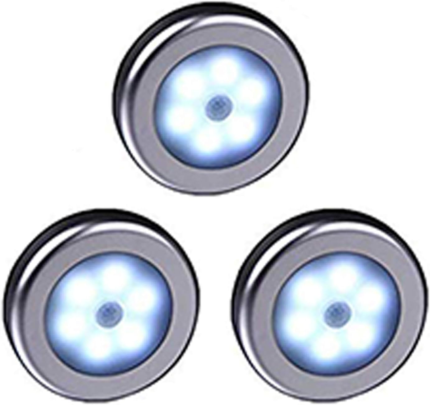 WRalwaysLX Wireless Motion Sensor LED Cabinet Light Stick-Anywhere Nightlight for Stairs Hallway,Closet,Kitchen, Bedroom, Cupboard (Cool Light,silver Shell,3-Pack)