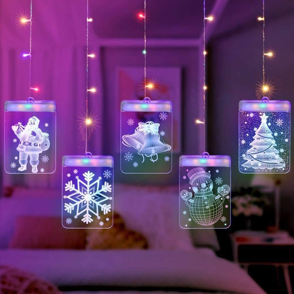 Girlanda świetlna, zewnętrzna i wewnętrzna dioda LED, oświetlenie bożonarodzeniowe LED, dzwonki 3D, płatki śniegu, wiszące światła, romantyczna dekoracja pokoju, akrylowe girlandy świetlne, grudzień