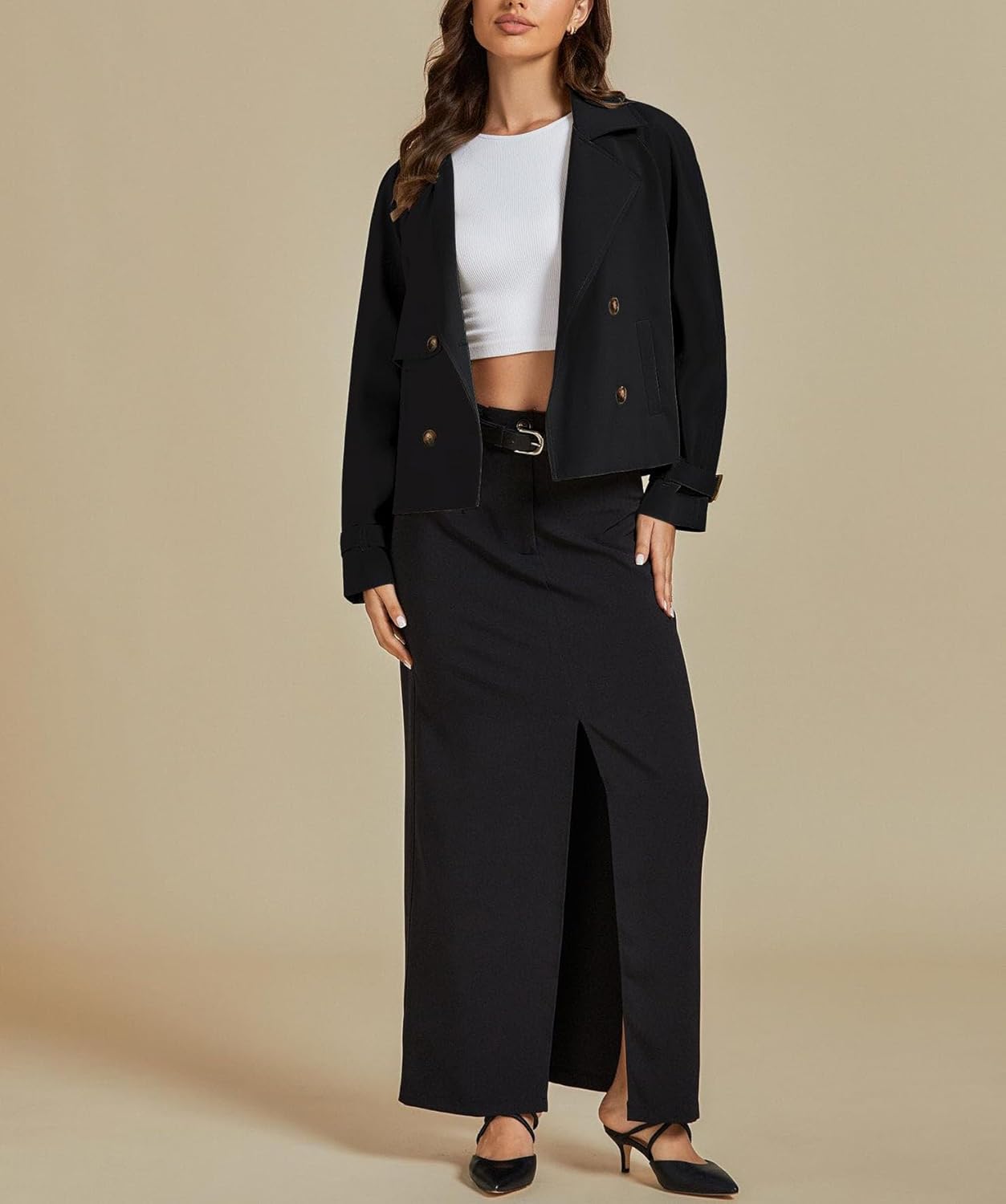 Short Trench Coat for Women 2024, Fall Winter Trendy Lightweight Short Double Breasted Jackets Coats