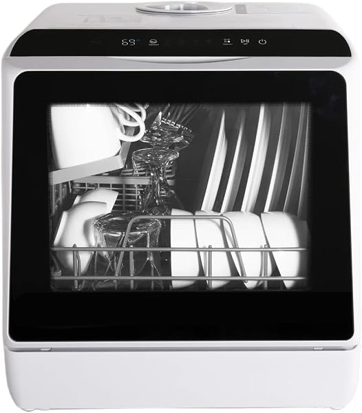 Fullwatt Mini Geschirrspüler für 3 Gedecke Freistehender Tischgeschirrspüler, 5L mit/ohne Wasseranschluss nutzbar Ragbarer mit 5+1 Programme Integriertem Touch Control für Camping Wohnung Büro - 1